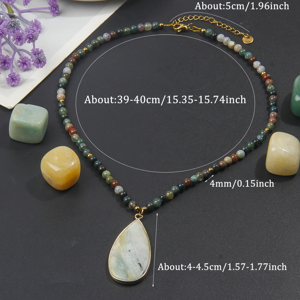Retro Amazonite Teardrop Pendant Agate Necklace, Gift for Mom